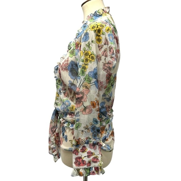 Alexis Missie Floral Sheer Long Sleeve Wrap Tie Top Women’s Small - Picture 9 of 13